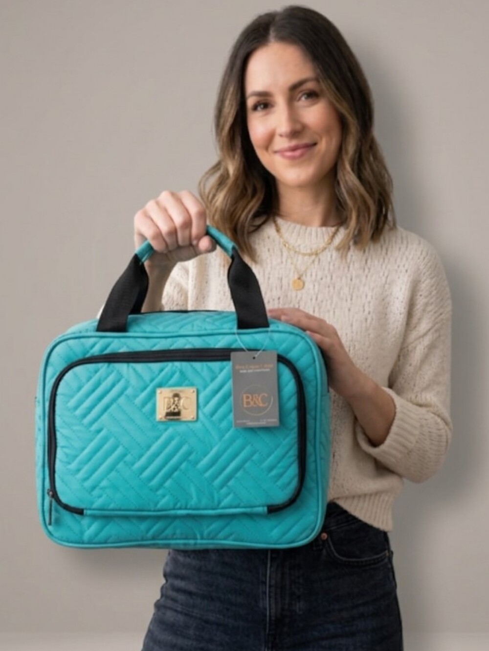 New Women's Turquoise Quilted Travel Cosmetic Makeup Bag By Bang And Carsen